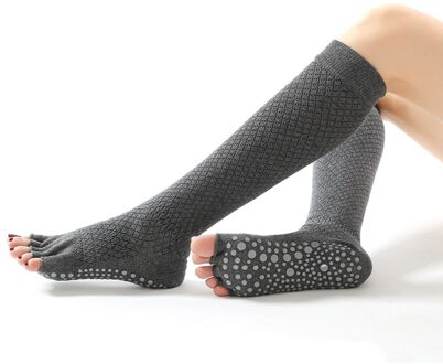 Vrouw Vijf Teen Yoga Sokken Kalf-Lengte Antislip Sport Sok Voor Dames Professionele Dans Barre Training Toeless katoen Sok grijs 2