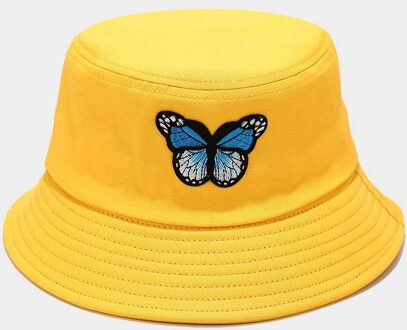 Vrouwelijke Bob Lente Zomer Emmer Hoed Voor Vrouwen Mannen Wilde Vlinder Visser Hoed Koreaanse Outdoor Paar Zonnebrandcrème Zonnehoed geel