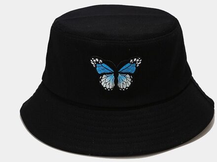 Vrouwelijke Bob Lente Zomer Emmer Hoed Voor Vrouwen Mannen Wilde Vlinder Visser Hoed Koreaanse Outdoor Paar Zonnebrandcrème Zonnehoed zwart en blauw
