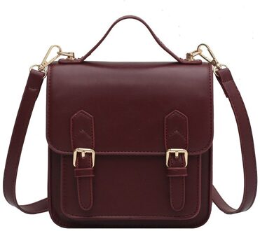 Vrouwelijke Effen Kleur Tote Bag Pu Leer Vrouwen Handtassen Vintage Schouder Messenger Bags 4 kleuren wijn rood