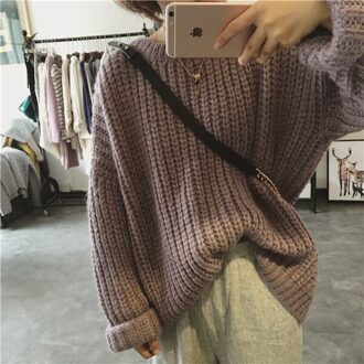 Vrouwelijke Hals Ronde Trui in Fall Sterke Vrouwen Dragen Warme Truien licht paars