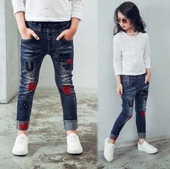 Vrouwelijke Kind Jeans En Najaar Borduurwerk Brief Kinderen Broek Meisjes Casual Broek 10
