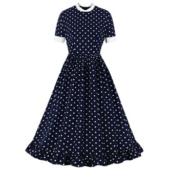 Vrouwen 50S Retro Vintage Tuniek Jurk Stippen Korte Mouw Zomer Jurk Rockabilly Pin Up Swing Party Midi jurken