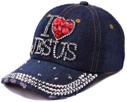 Vrouwen Baseball Caps Brief I Love Jesus Strass Klinknagel Denim Katoen Mannen Hip Hop Hoed Casual Hip Hop Caps Papa hoed Gorras