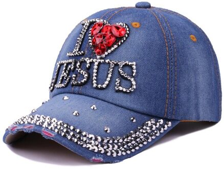 Vrouwen Baseball Caps Brief I Love Jesus Strass Klinknagel Denim Katoen Mannen Hip Hop Hoed Casual Hip Hop Caps Papa hoed Gorras