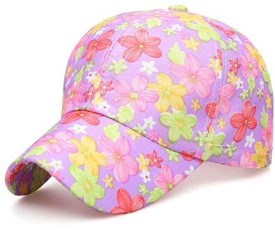 Vrouwen Baseball Hoeden Bloemenprint Outdoor Sport Volledige Cap Hoed Hip Hop Caps licht paars