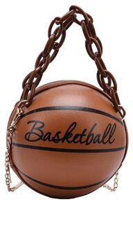 Vrouwen Basketbal Ronde Pu Lederen Schoudertas Crossbody Tas Tote Chain Satchel 23GE BN