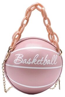 Vrouwen Basketbal Ronde Pu Lederen Schoudertas Crossbody Tas Tote Chain Satchel 23GE roze