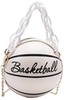 Vrouwen Basketbal Ronde Pu Lederen Schoudertas Crossbody Tas Tote Chain Satchel 23GE wit