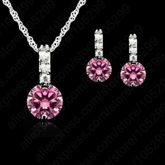 Vrouwen Beauty Sieraden Set 925 Sterling Silver Cubic Zirkoon Hanger Ketting/Earring Vrouwen Sets roze