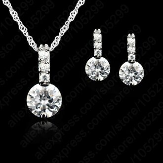 Vrouwen Beauty Sieraden Set 925 Sterling Silver Cubic Zirkoon Hanger Ketting/Earring Vrouwen Sets wit