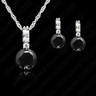 Vrouwen Beauty Sieraden Set 925 Sterling Silver Cubic Zirkoon Hanger Ketting/Earring Vrouwen Sets zwart