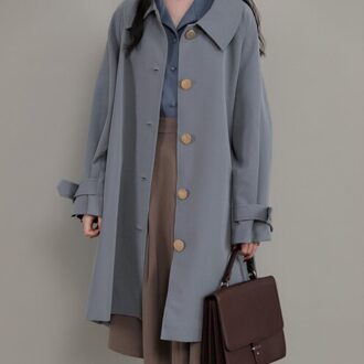 Vrouwen Blends Herfst Solid Single Breasted Losse Turn Down Kraag Elegante Dame Studenten Koreaanse Stijl Uitloper Overjas Harajuku Xxl