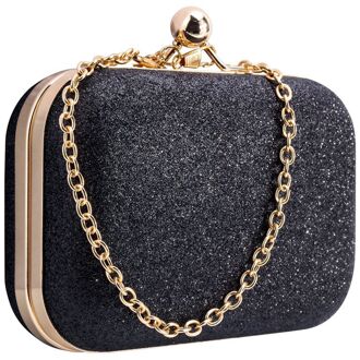 Vrouwen Bling Avond Party Handtas Wedding Bal Clutch Bag Met Ketting Mini Valentijnsdag Zwart
