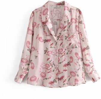 Vrouwen Blouse Shirt Bloemen Gedrukt Lange Mouwen Elegante Chic Lady Vrouw Blouse Shirt Tops XS