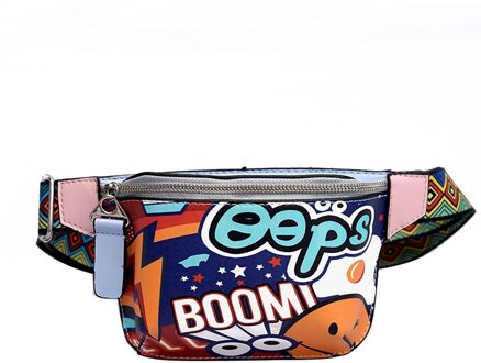 Vrouwen Borst Zak Kleurrijke Taille Verpakking Schoudertas Mode Graffiti Gedrukt Brede Schouderriem Messenger Bag Zipper Pouch Blauw