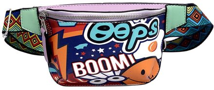 Vrouwen Borst Zak Kleurrijke Taille Verpakking Schoudertas Mode Graffiti Gedrukt Brede Schouderriem Messenger Bag Zipper Pouch Paars