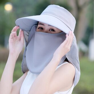 Vrouwen Brede Rand Zonnehoed Outdoor Reizen Strand Trendy Pure Kleur Gezicht Hals Volledige Cover Ademend Wandelen Vissen Uv-bescherming caps grijs