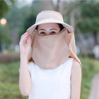 Vrouwen Brede Rand Zonnehoed Outdoor Reizen Strand Trendy Pure Kleur Gezicht Hals Volledige Cover Ademend Wandelen Vissen Uv-bescherming caps khaki