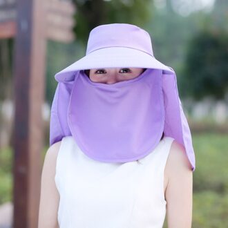 Vrouwen Brede Rand Zonnehoed Outdoor Reizen Strand Trendy Pure Kleur Gezicht Hals Volledige Cover Ademend Wandelen Vissen Uv-bescherming caps paars