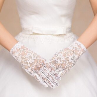 Vrouwen Bridal Handschoenen Elleboog Volledige Vinger Kant Bruiloft Accessoires Prom Party Bruids Handschoenen Zwarte Handschoenen wit kort