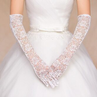 Vrouwen Bridal Handschoenen Elleboog Volledige Vinger Kant Bruiloft Accessoires Prom Party Bruids Handschoenen Zwarte Handschoenen wit lang