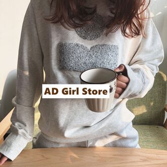 Vrouwen Brief Borduurwerk Beige Sweatshirt Herfst Winter Katoen O-hals Met Lange Mouwen Losse Pull Casual Pullover Tops