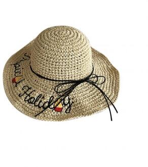 Vrouwen Brief Strik Opvouwbare Stro Weven Hoed Brede Rand Zonnebrandcrème Strand Cap Strik Stro Outdoor Zomer Zonnehoed Panama Hoed licht koffie