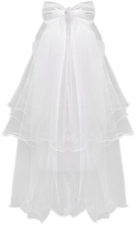 Vrouwen Bruiloft Sluier Jurk Witte Strik Lagen Tule Lint Edge Bridal Veils