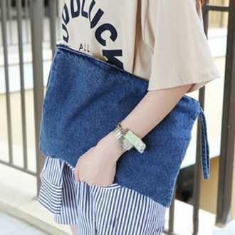 Vrouwen Canvas clutch Bag Blue denim vrouwen Koppelingen Bolsa Feminina Polsbandjes Lady Casual Handtas Portefeuilles blauw