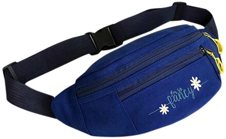 Vrouwen Canvas Fanny Pack Heuptas Student Streetwear Trendy Borst Bag Solid Leuke Patroon Riem Tas Nerka Purse Pouch Pochete Blauw