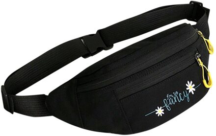 Vrouwen Canvas Fanny Pack Heuptas Student Streetwear Trendy Borst Bag Solid Leuke Patroon Riem Tas Nerka Purse Pouch Pochete zwart