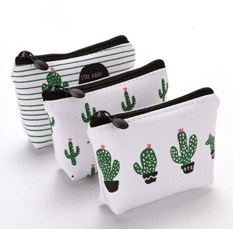 Vrouwen Canvas Rits Kleine Muntzakken Cactus Afdrukken Verse Mini Coin Holder Portemonnees Meisje Kinderen Portemonnee Sleutel Purse Pouch 1stk kleur willekeurig