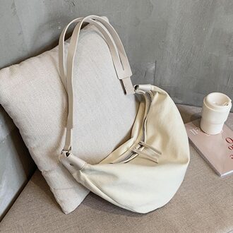 Vrouwen Casual Canvas Tas Rits Hobos Tas Grote Capaciteit Crossbody Tassen Vrouwen Leisure Schouder Handtassen Soild Handtassen wit