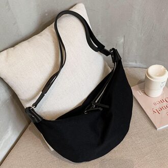 Vrouwen Casual Canvas Tas Rits Hobos Tas Grote Capaciteit Crossbody Tassen Vrouwen Leisure Schouder Handtassen Soild Handtassen zwart