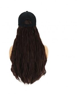 Vrouwen Charmant Lang Krullend Wave Pruik Haarstukje Haarverlenging Met Pet Hoed Baseballcap Voor Vrouwen Beschermd Screen Voor Gezicht Donkerbruin
