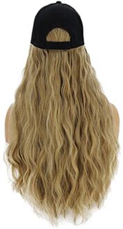 Vrouwen Charmant Lang Krullend Wave Pruik Haarstukje Haarverlenging Met Pet Hoed Baseballcap Voor Vrouwen Beschermd Screen Voor Gezicht gemengd gouden