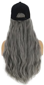 Vrouwen Charmant Lang Krullend Wave Pruik Haarstukje Haarverlenging Met Pet Hoed Baseballcap Voor Vrouwen Beschermd Screen Voor Gezicht Grandma grijs