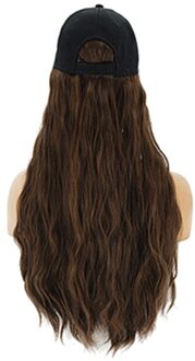 Vrouwen Charmant Lang Krullend Wave Pruik Haarstukje Haarverlenging Met Pet Hoed Baseballcap Voor Vrouwen Beschermd Screen Voor Gezicht Licht Bruin
