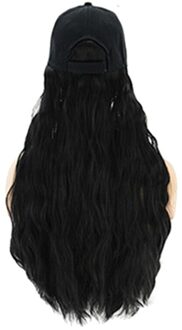 Vrouwen Charmant Lang Krullend Wave Pruik Haarstukje Haarverlenging Met Pet Hoed Baseballcap Voor Vrouwen Beschermd Screen Voor Gezicht zwart