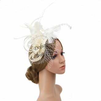 Vrouwen Chic Tovenaar Hoed Cocktail Bruiloft Kerk Hoofddeksel Mode Hoofddeksels Haar Clip Accessoires Beige