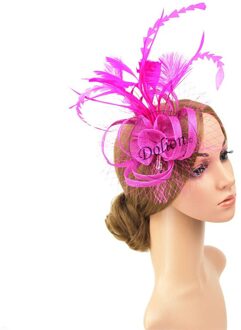 Vrouwen Chic Tovenaar Hoed Cocktail Bruiloft Kerk Hoofddeksel Mode Hoofddeksels Haar Clip Accessoires roos rood
