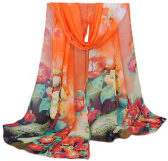 Vrouwen Chiffon Sjaals Mode Zijden Sjaal Afdrukken Lange Soft Wrap Sjaal Dames Sjaal Zomer Strand Sjaal Hijab oranje