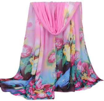 Vrouwen Chiffon Sjaals Mode Zijden Sjaal Afdrukken Lange Soft Wrap Sjaal Dames Sjaal Zomer Strand Sjaal Hijab roze