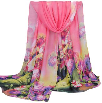 Vrouwen Chiffon Sjaals Mode Zijden Sjaal Afdrukken Lange Soft Wrap Sjaal Dames Sjaal Zomer Strand Sjaal Hijab watermeloen rood