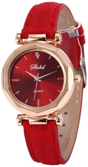 Vrouwen Classic Quartz Horloge Ruit Hoofd Frosted Pu Lederen Band Casual Horloge H5 rood