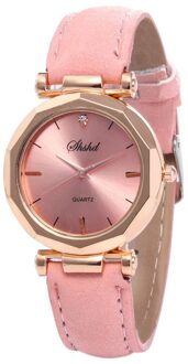 Vrouwen Classic Quartz Horloge Ruit Hoofd Frosted Pu Lederen Band Casual Horloge H5 roze
