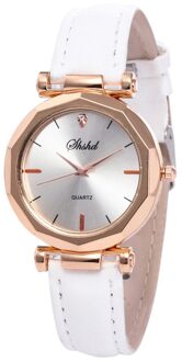 Vrouwen Classic Quartz Horloge Ruit Hoofd Frosted Pu Lederen Band Casual Horloge H5 WH