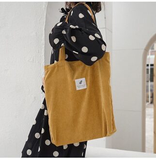 Vrouwen Corduroy Canvas Boodschappentas Schouder Casual Tote Milieu Opslag Handtas Eco Crossbody Opvouwbare Boodschappentas geel