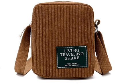 Vrouwen Corduroy Enkele Schoudertas Outdoor Toevallige Crossbody Tas Handtas Rits Messenger Bags 13*6*15Cm bruin